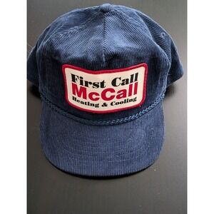 First Call McCall Heating & Cooling Snapback Trucker Hat Blue Corduroy OSFM